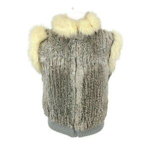 Vintage Mademoiselle Rabbit Fur Vest Womens S Grey White Zip Front Pockets